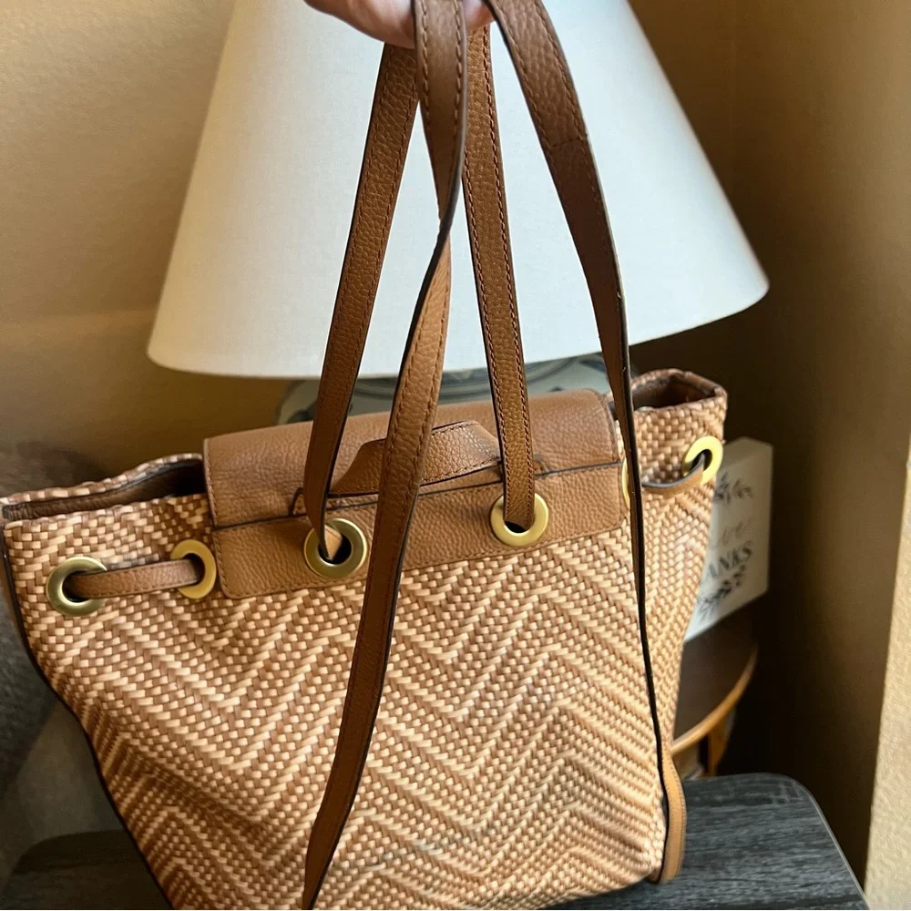 Michael Kors Junie Leather Woven Basket Backpack